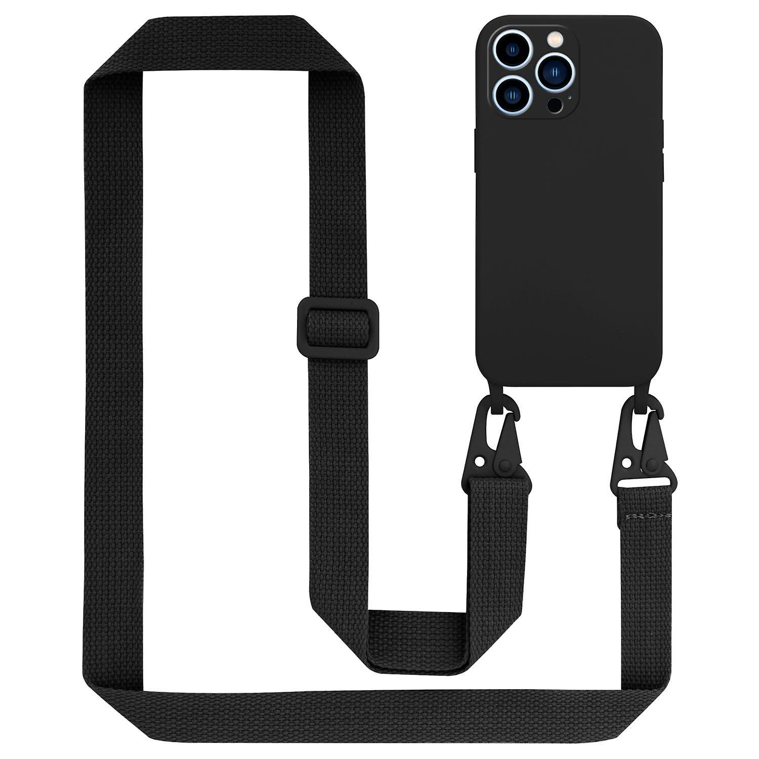 Apple Mobile Phone Case for iPhone 13 PRO MAX Silicone Protective Case with Length Adjustable Cord LIQUID BLACK