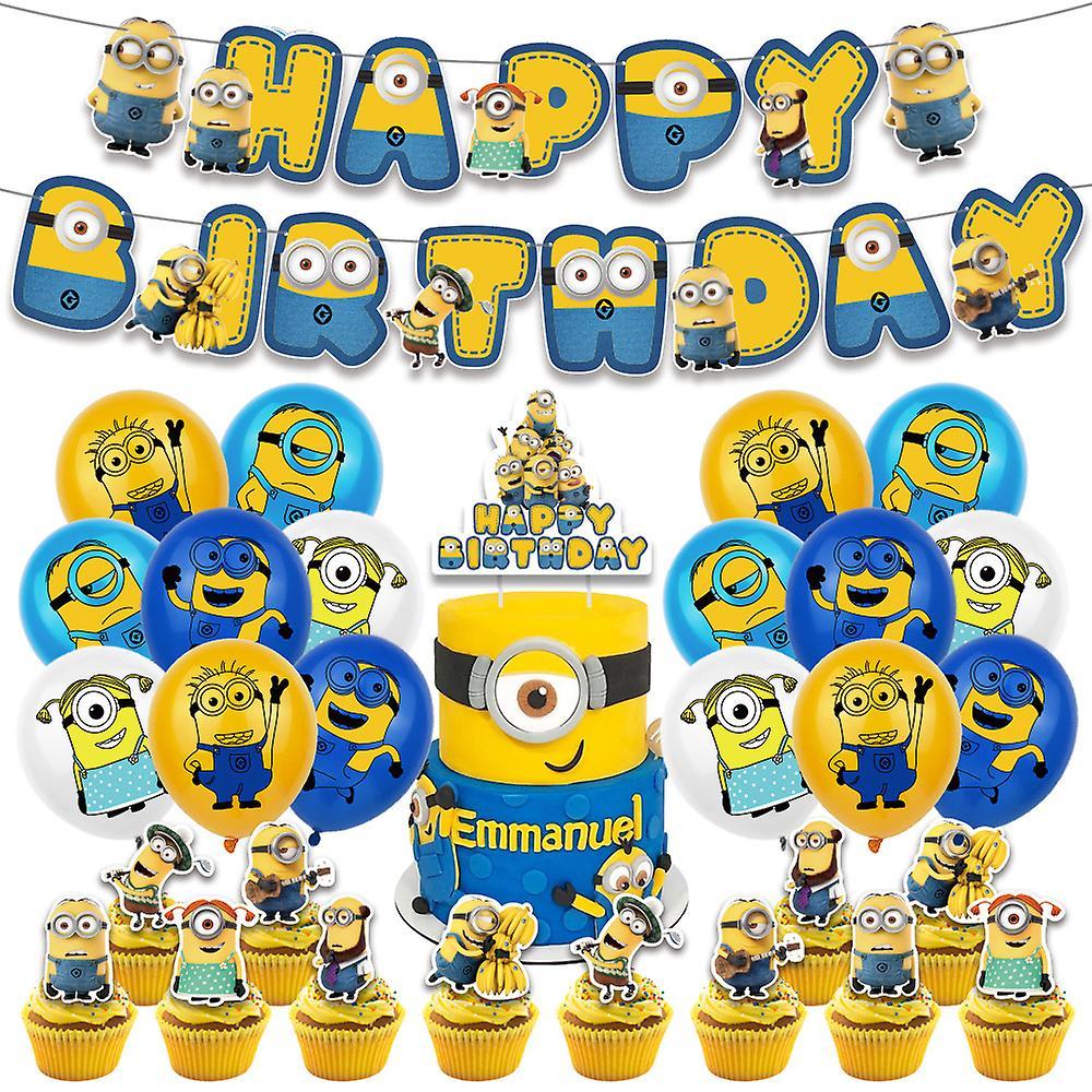 Mylight Cartoon Minions Theme Birthday Party Supplies Decoration Banner Balloons Cake Cupcake Toppers Set