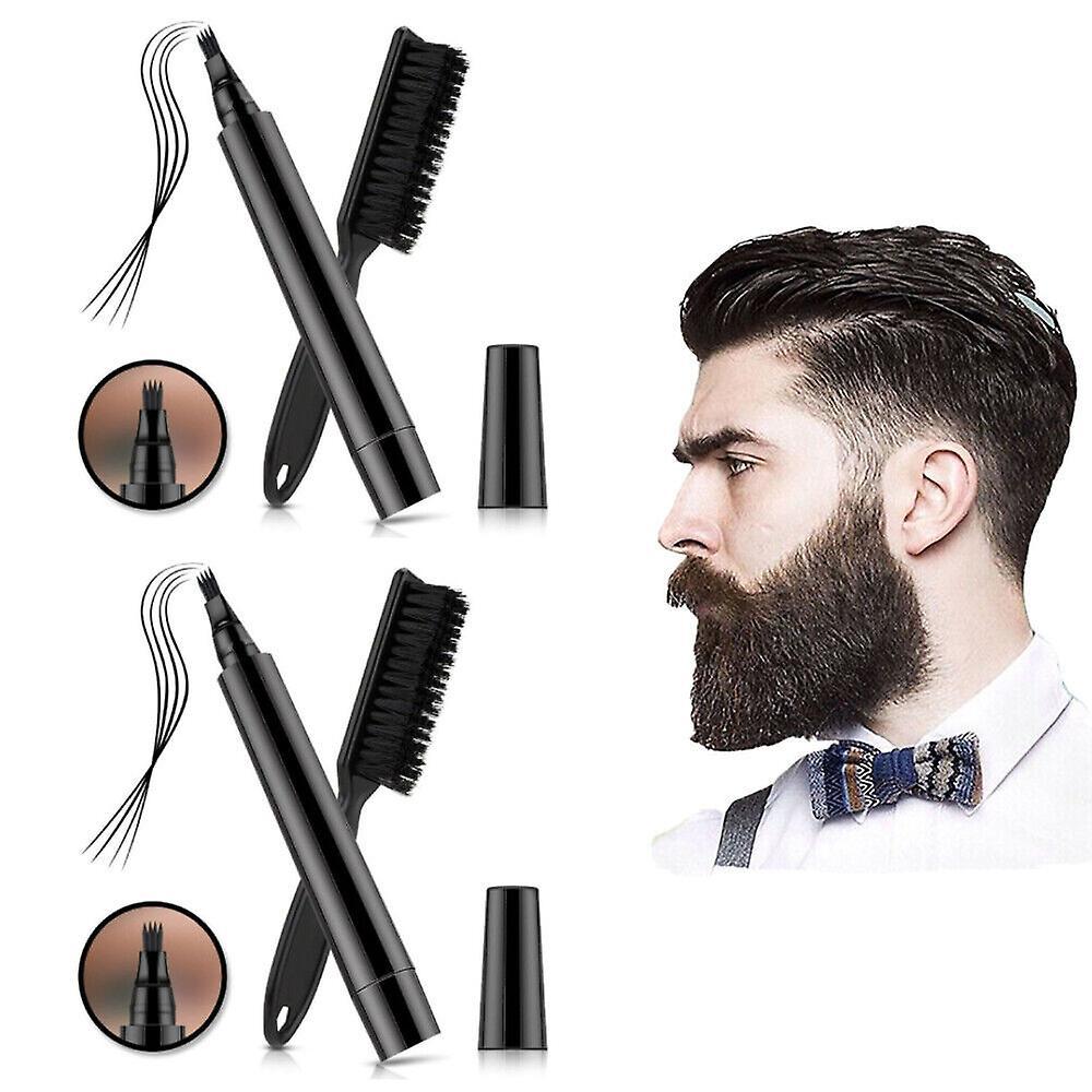 Litzee 2 Waterproof Beard Pencil Filler Long Last Hair Grower Moustache Eyebrow +brush Dark brown