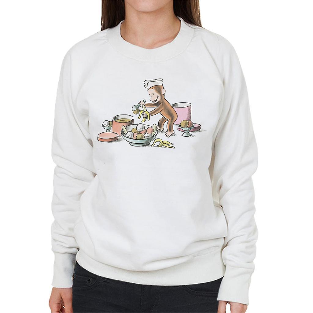 Curious George Ice Cream And Bananas Women's Sweatshirt White Large