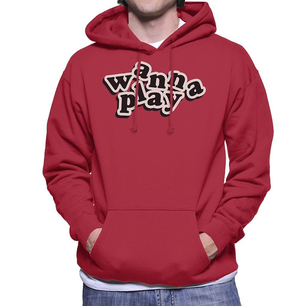 Chucky Wanna Play Playful Font Men's Hooded Sweatshirt Cherry Red Medium