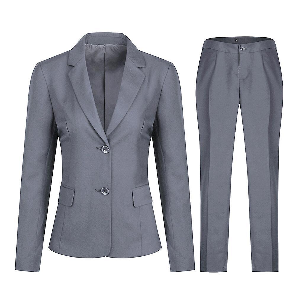 Allthemen Womens 2-Piece Office Lady Business Slim Fit Blazer Pants Light Gray M