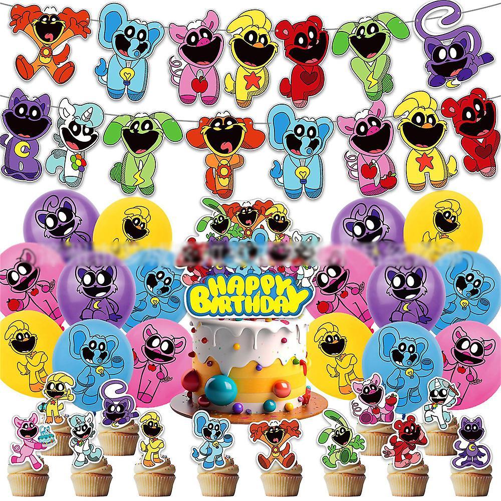 Ochime Smiling Critters Kids Birthday Party Supplies Horror Game Theme Balloons Banner Cake & Cupcake Toppers Decorations Kit