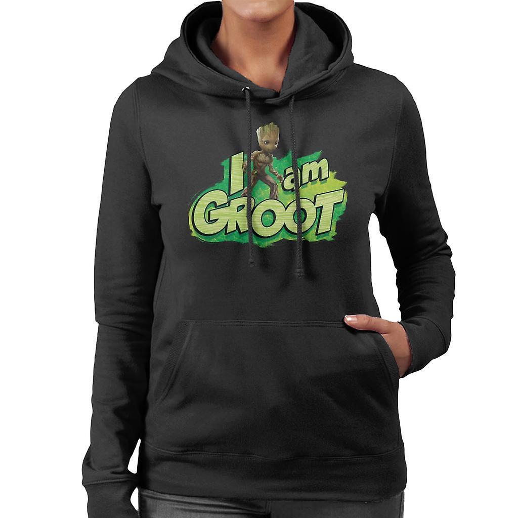 Marvel Guardians Of The Galaxy Vol 2 I Am Groot Leaf Women's Hooded Sweatshirt Black Large