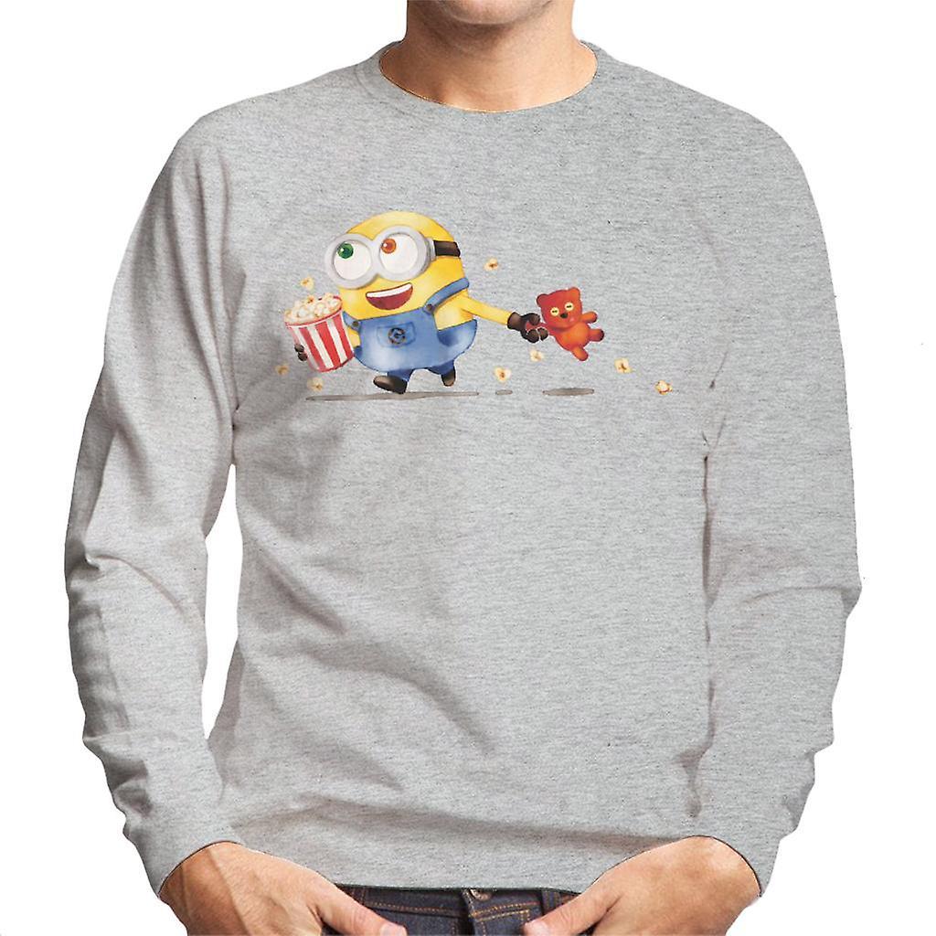 Despicable Me Bob The Minion Teddy Bear Popcorn Men's Sweatshirt Heather Grey Small