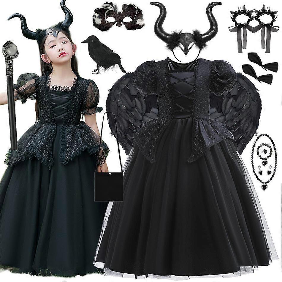 Duqi Disney Girls Maleficent Dress Children Evil Queen Fairy Halloween Costume Kids Demon Queen Clothes Carnival Black Witch Gown Maleficent Dress ...