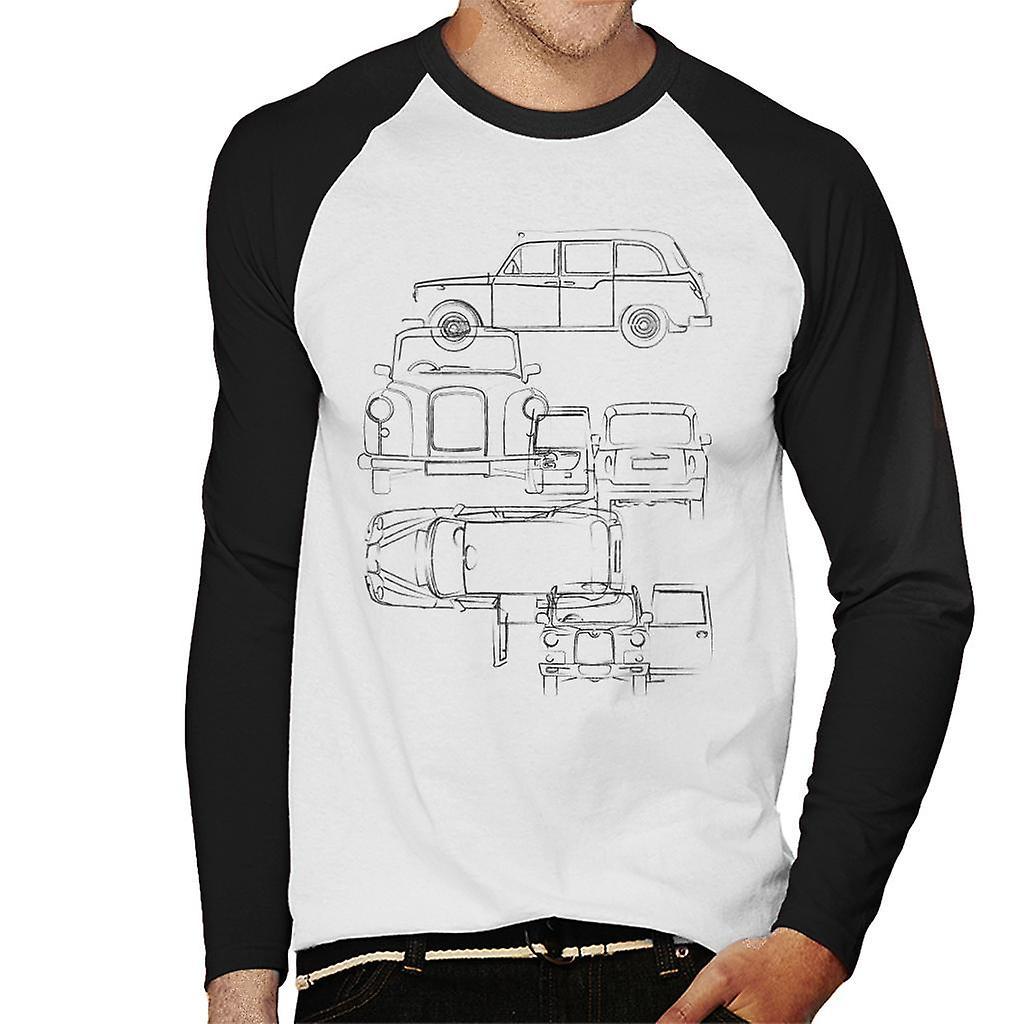 London Taxi Company Light Blueprint Men's Baseball Long Sleeved T-Shirt White/Black X-Large