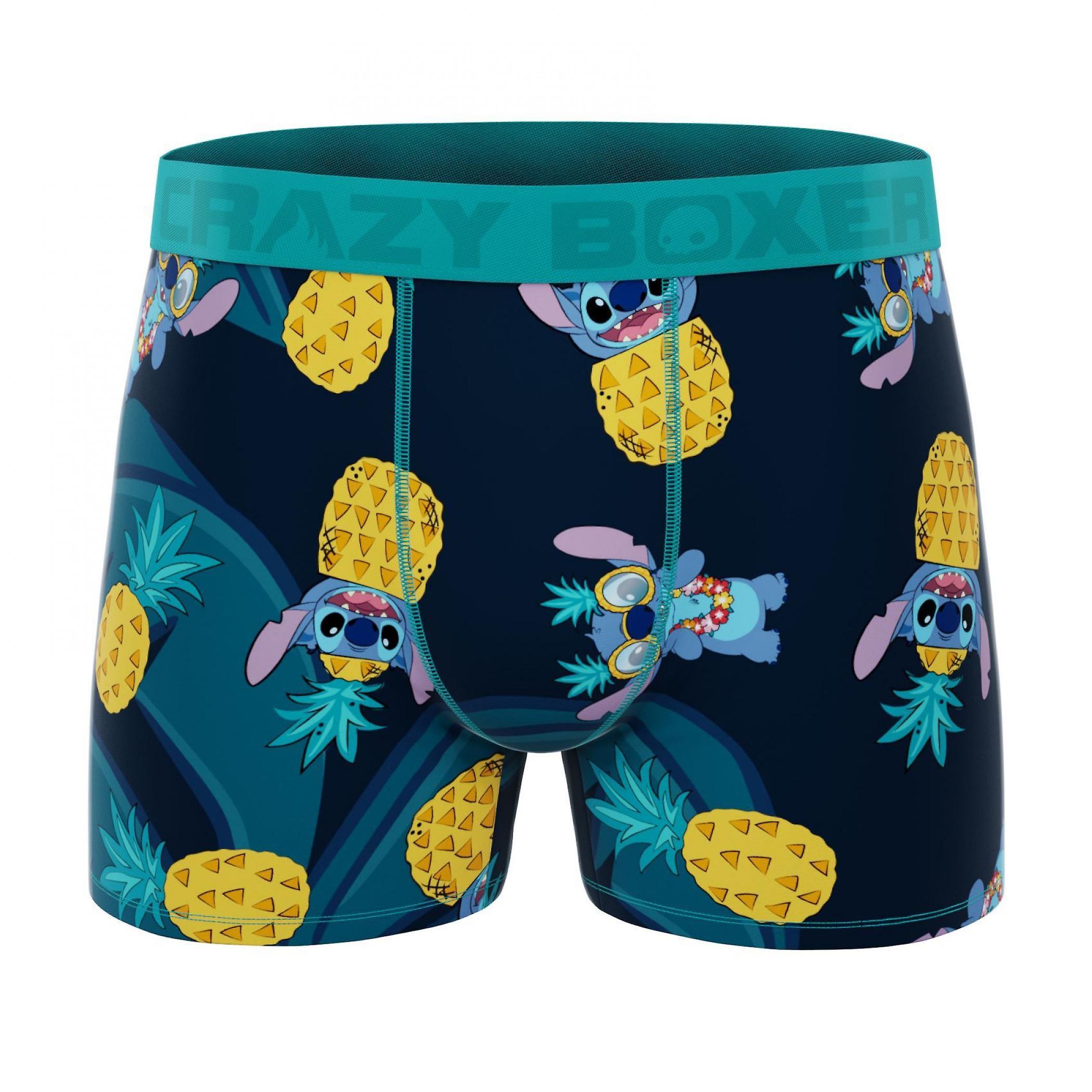 Cartoons Crazy Boxers Disney Lilo and Stitch Pineapples Men's Boxer Briefs Multi-Color Medium (32-34)