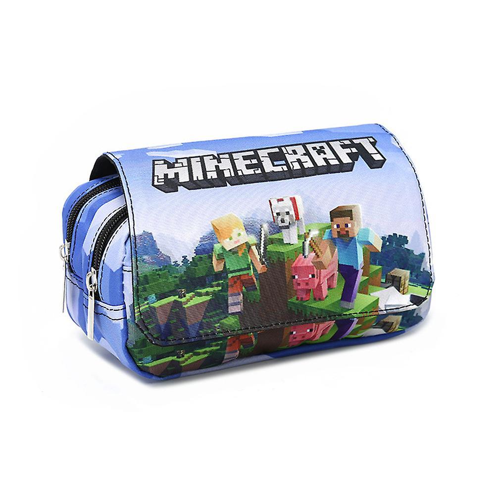 Bestdaily Boys Girls Minecraft Printing Pencil Case For Game Lover Double Layer Pencil Pouch Stationery Organizer For Teens Kids Gifts