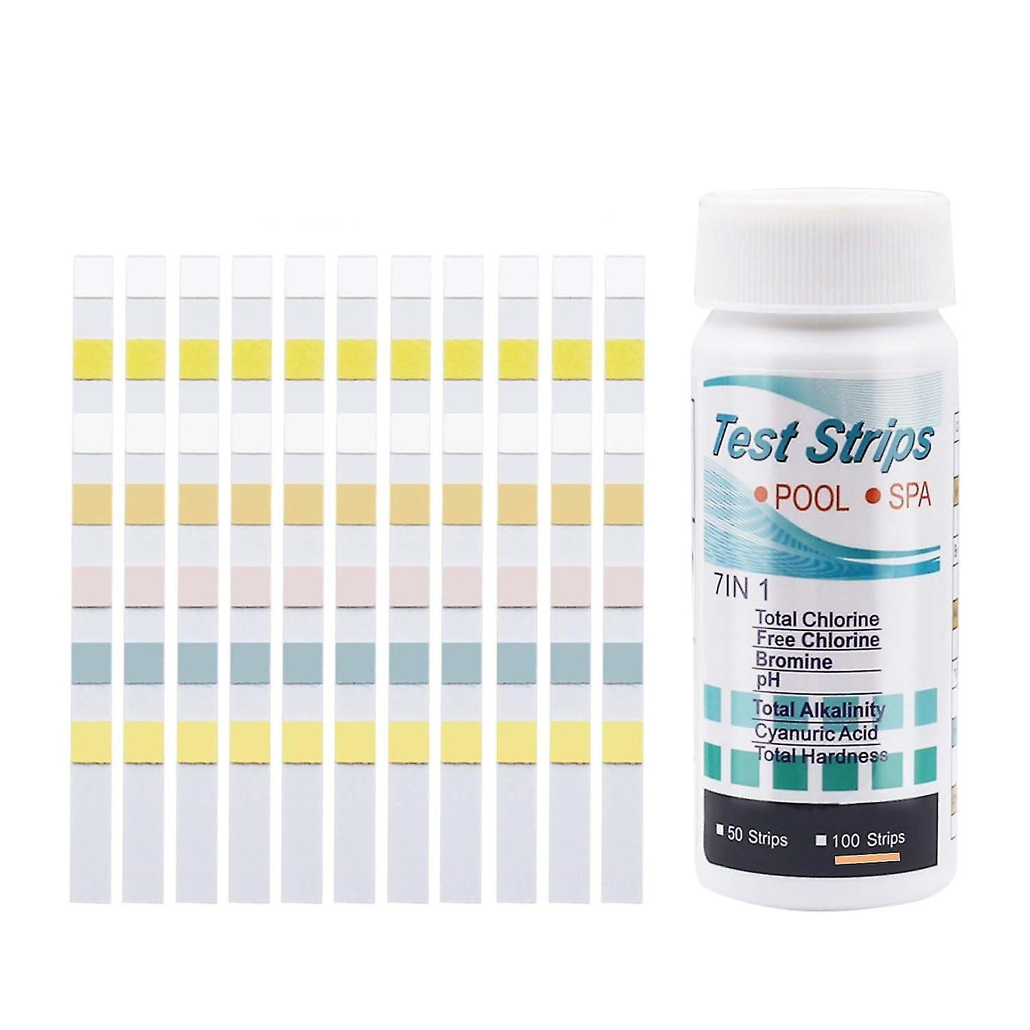 Jnnjv Pack Of 100 Pool Tester Water Testers, 7-in-1 Pool Test Strips, Ph Tester, Spa Test Strips