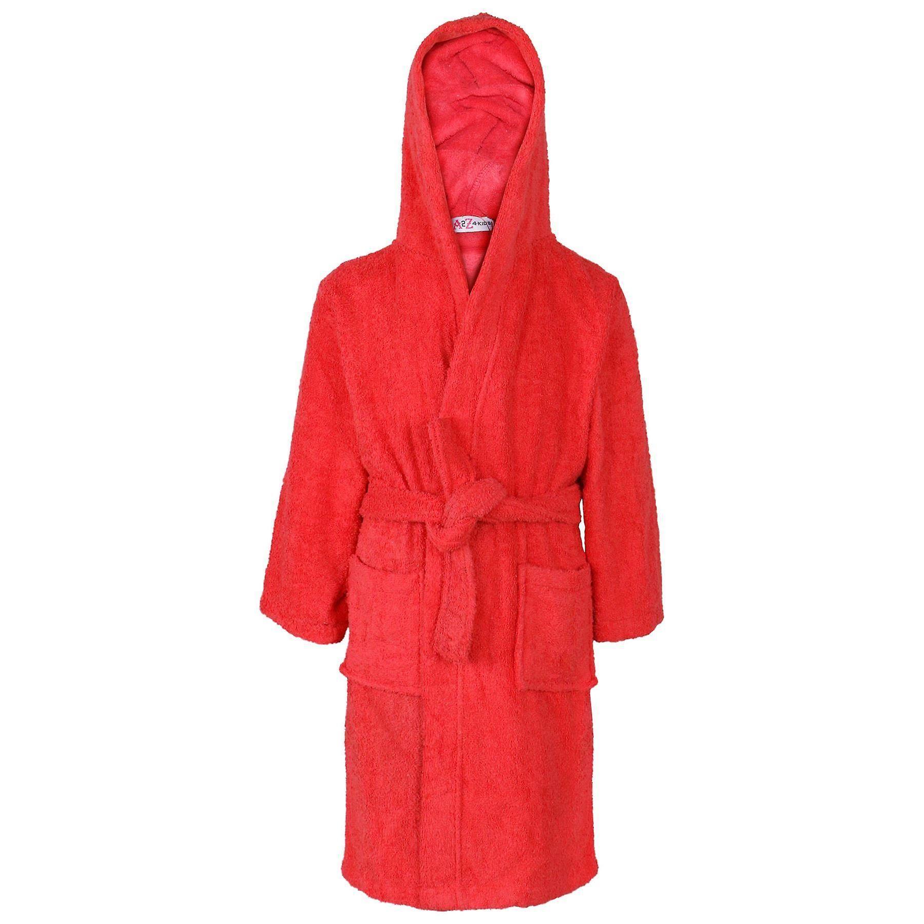 A2Z 4 Kids Kids Girls Boys Hooded Towel Bathrobe 100% Cotton Terry Towel Beach Bathing Robe Red 11-12 Years