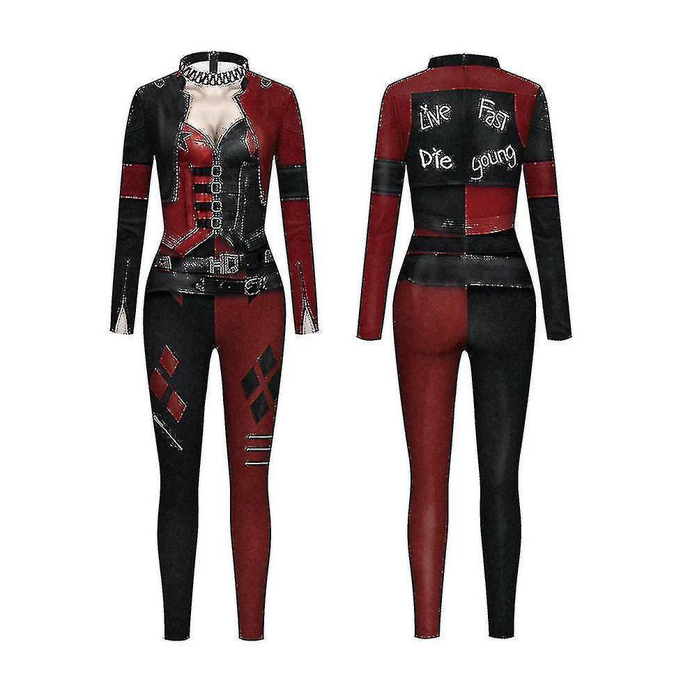 Sszfv Women Harley Quinn Costume Classic Harley Quinn Halloween Cosplay Costume Jumpsuit M