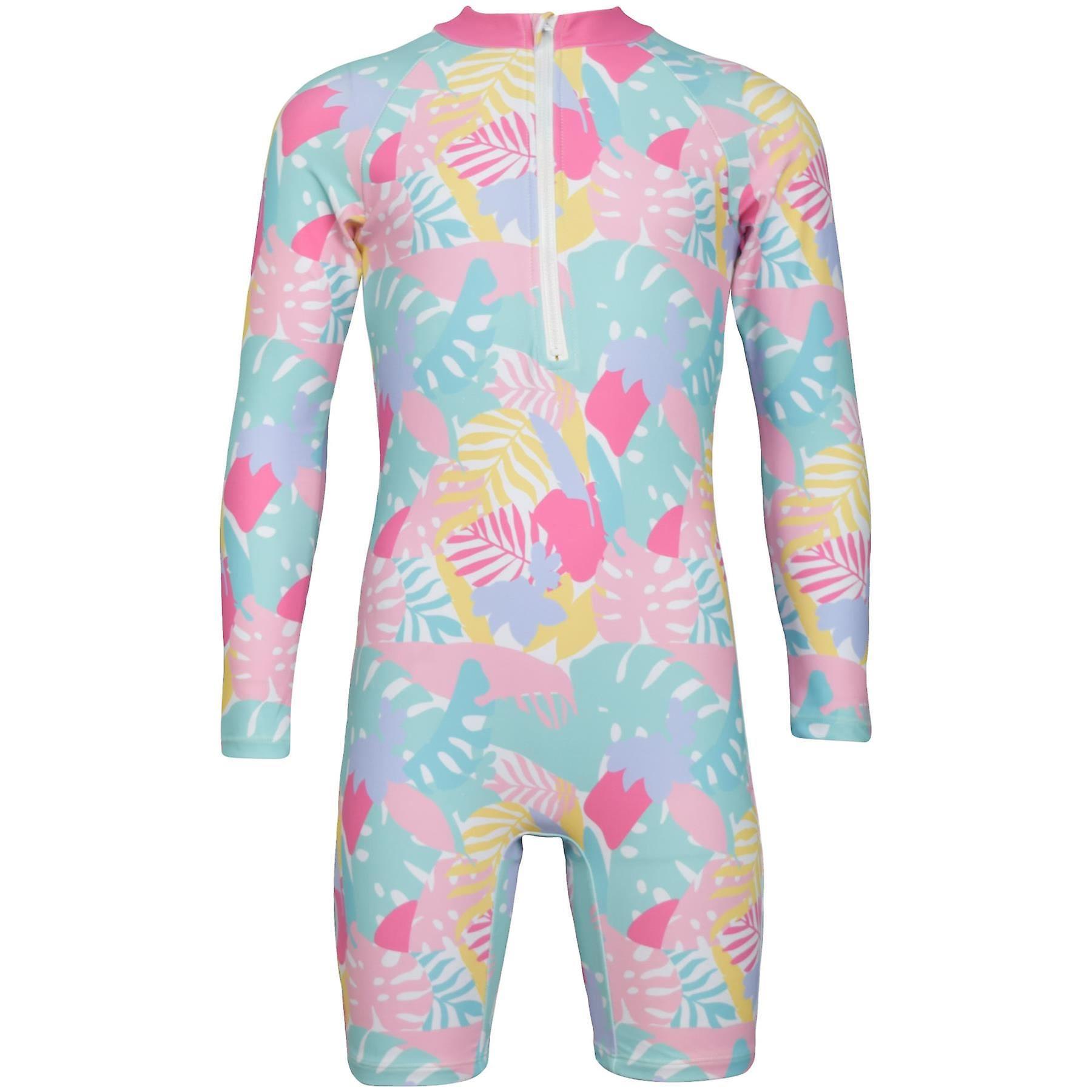 A2Z 4 Kids Girls One Piece Wetsuit UPF50+UV Surfing Swimming Swimwear Costume Tropical 7-8 Years