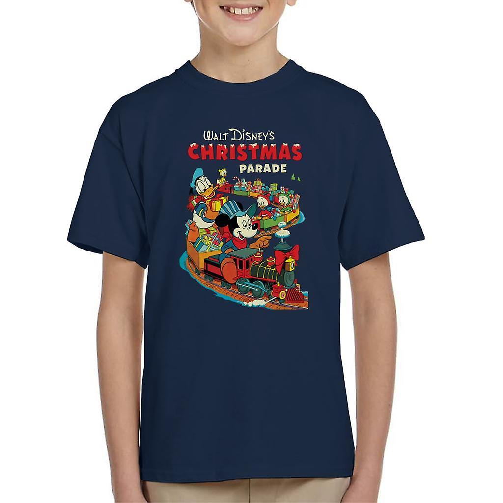 Disney Christmas Mickey Mouse Xmas Train Kid's T-Shirt Navy Blue X-Large (12-13 yrs)