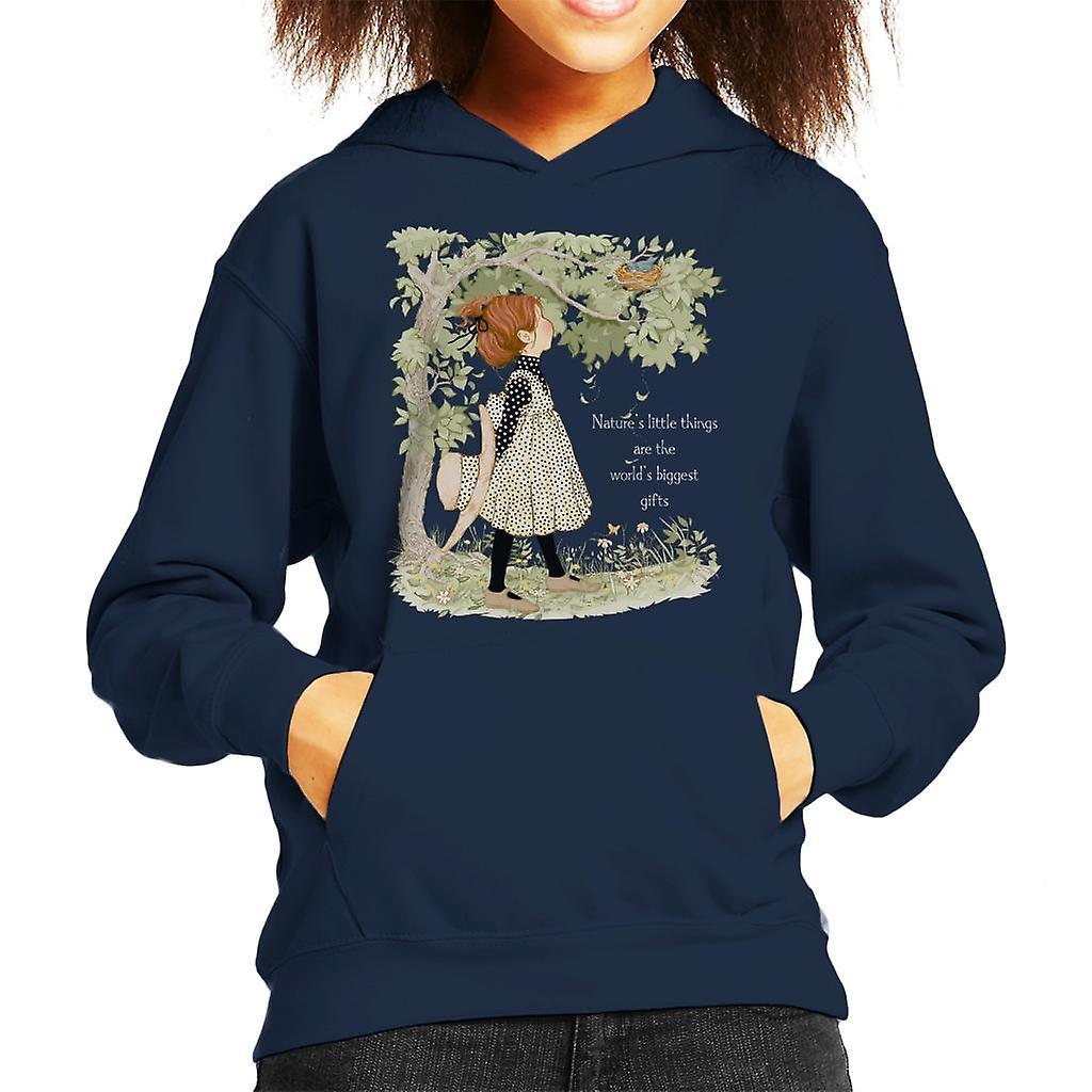 Holly Hobbie Natures Little Things Light Text Kid's Hooded Sweatshirt Navy Blue X-Small (3-4 yrs)