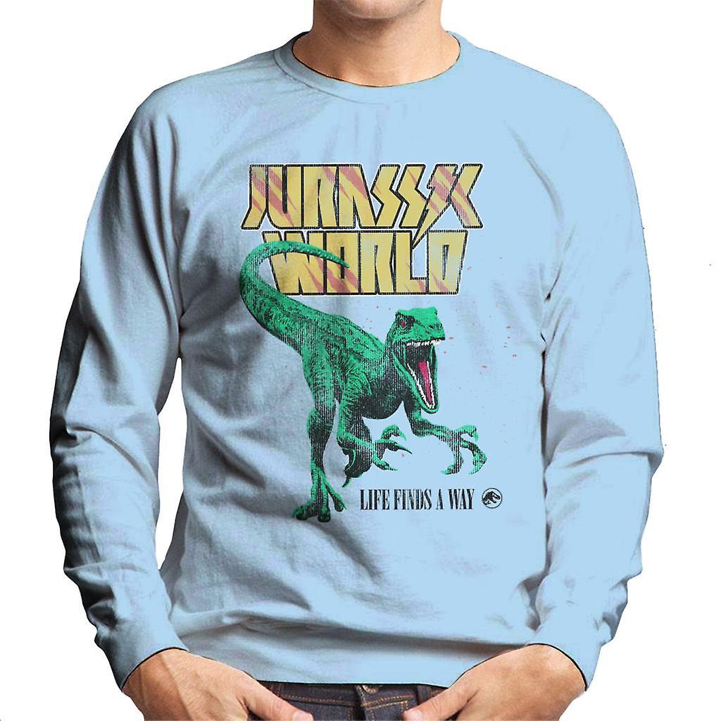 Jurassic Park Jurassic World Velociraptor Life Finds A Way Men's Sweatshirt Sky Blue XX-Large