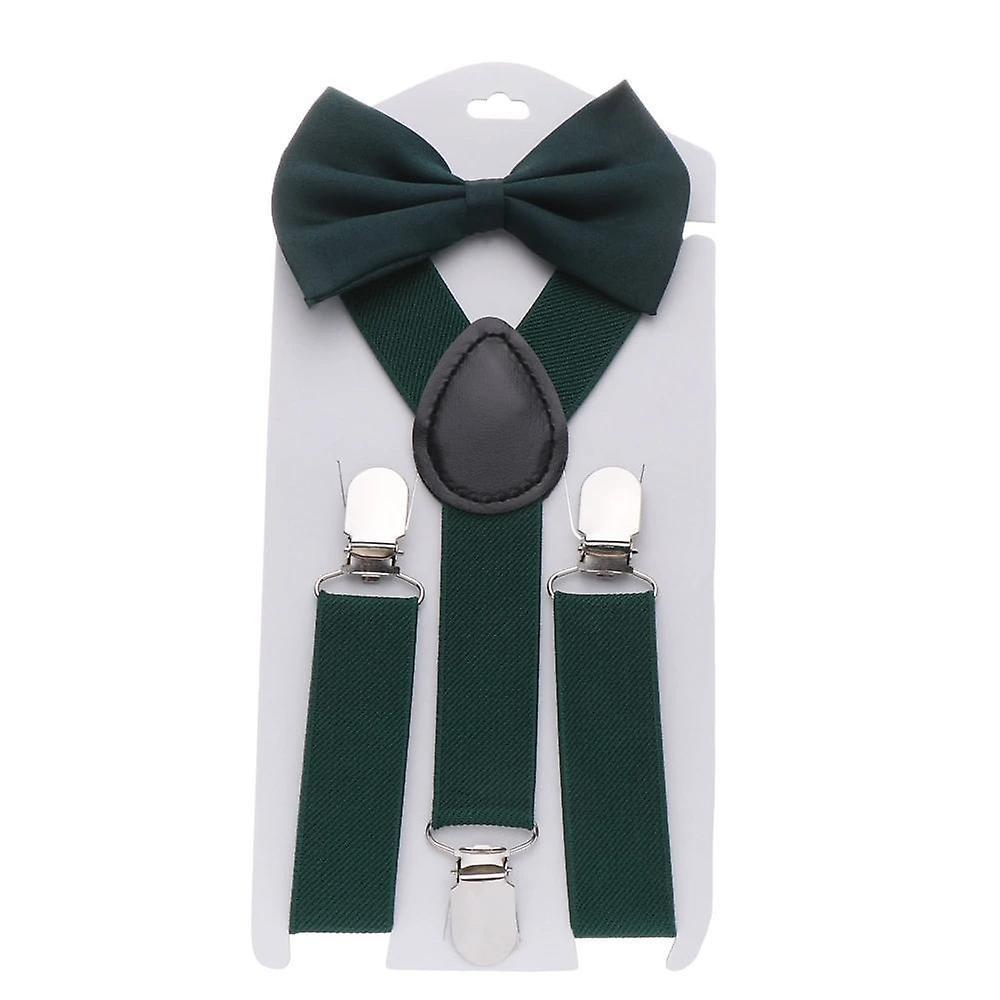 Slowmoose Adjustable Elastic Suspenders And Bow Tie type 1-dark green