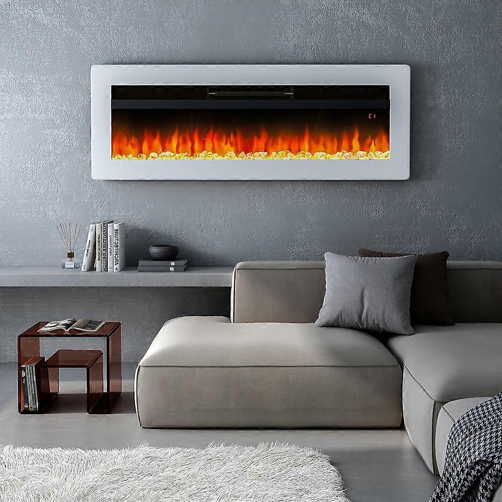 Living And Home Electric Fire Freestanding Wall Recessed Mounted Fireplace - White 40 Inch