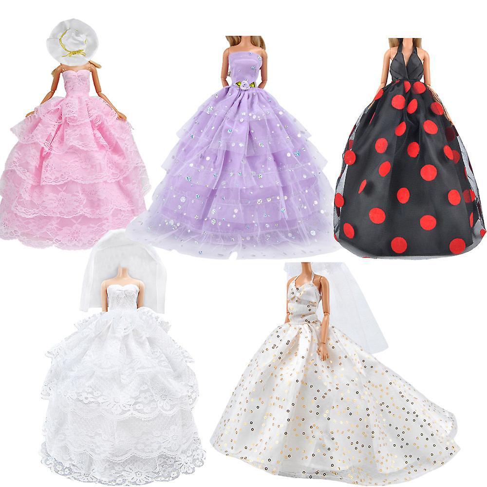 Phwj Barbie Clothes Accessories, Doll Wedding Dress Princess Dress Evening Dress 5 Models