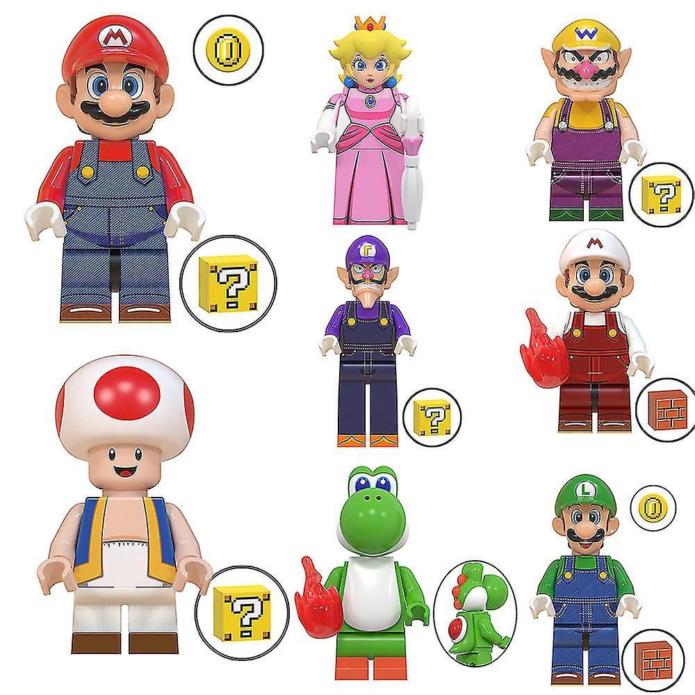 Aswei 8pcs/set Super Mario Minifigure Assembled Building Blocks Toys Figure Model Collectible Gift