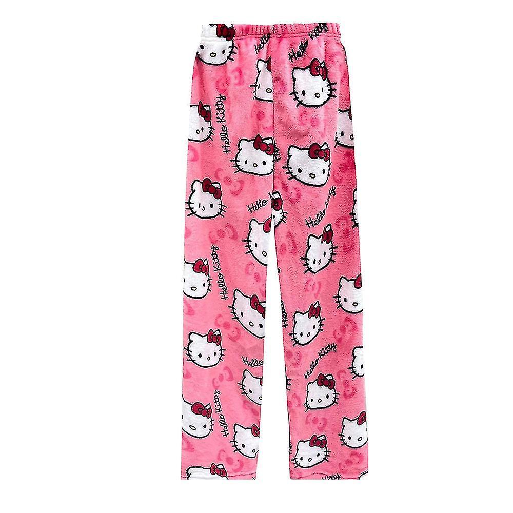 Jnnjv Kawaii Comfy Pajamas For Women Girl Cartoon Cat Hello Kitty All Over Print Flannel Christmas Anime Sleep Pajamas Pants Pink 2XL