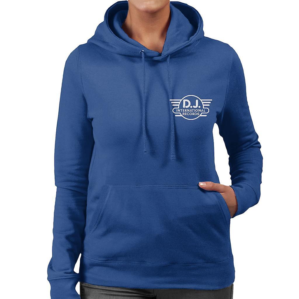 DJ International Records Classic Logo Women's Hooded Sweatshirt Royal Blue Medium