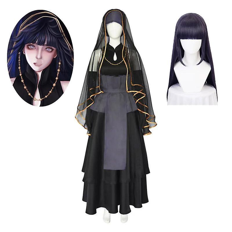 Baiyis Japanese Anime Uniform for Women Hyga Hinata Cosplay Black Wedding Dress Halloween Carnival Party Costume With wig M