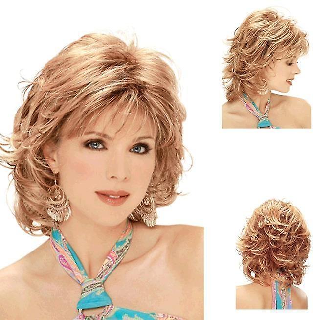 Fashionfresh Women Sloping Bangs Short Curly Wig Blonde