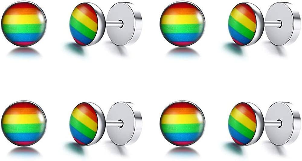 Baicccf Heytea 4 Pairs Gay Lesbian Pride Rainbow Ear Round Hoop Stud Earring For Gay & Lesbian Pride Style 5 -