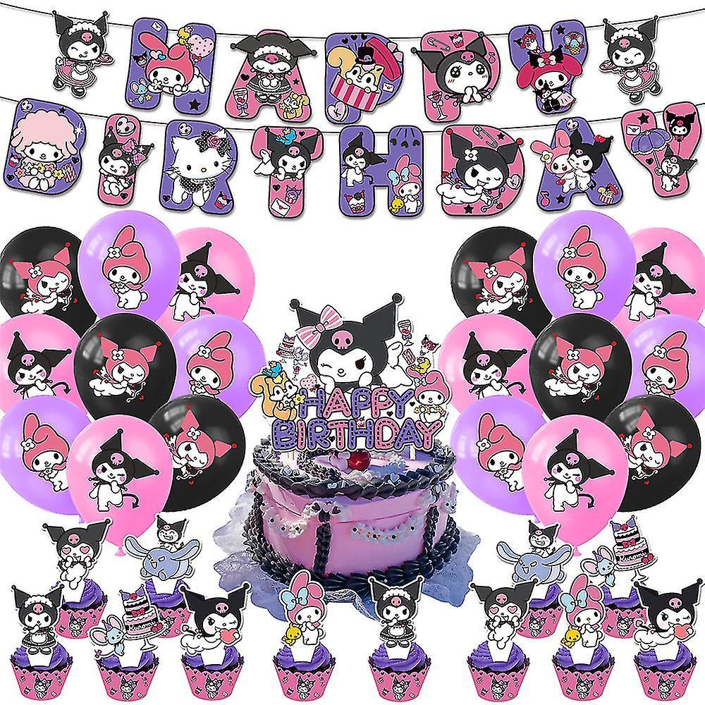 Shznv My Melody Kuromi Cartoon Theme Balloon Kit Girls Birthday Party Supplies Balloons Banner Cake Toppers Decorations