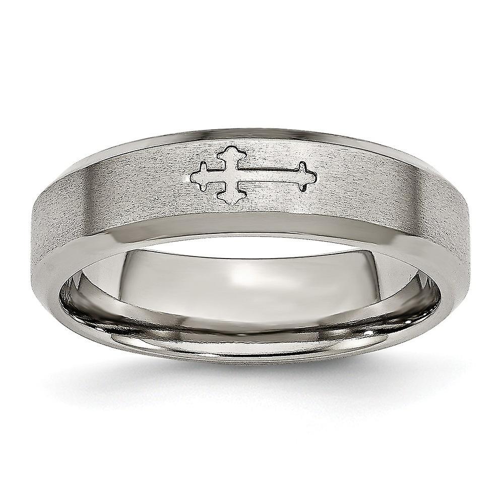 Chisel Titanium Engravable Religious Faith Cross Design 6mm Satin Beveled Edge Band Ring Jewelry Gifts for Women - Ring Size: 6 13