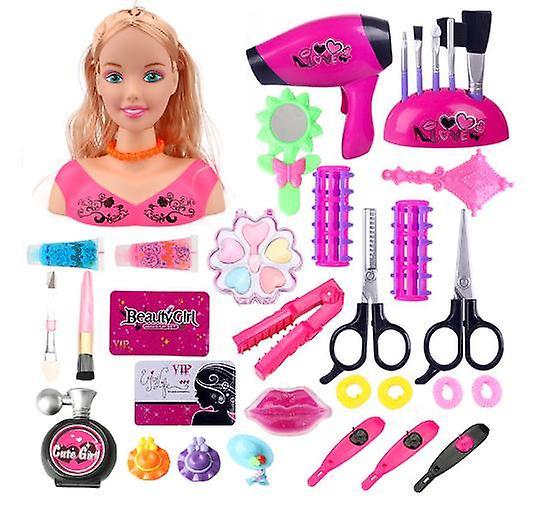 Fongwan Barbie Doll Head For Hair Styling Toys, Styling Head Doll With Hairdryer, Mirror, Cosmetic Brush, Hair Salon Toy Kit And Make Up Toys For L...