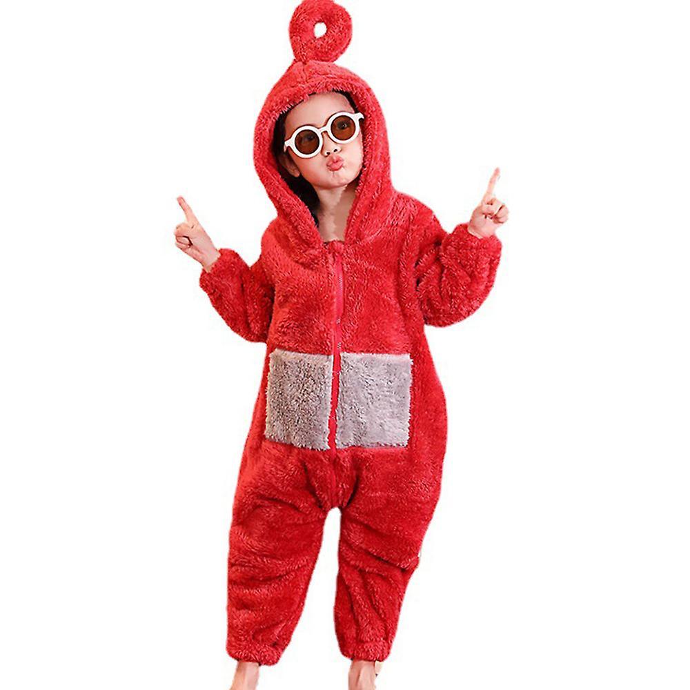 Shinestar Anime Teletubbies Costume Kids Christmas Pajamas Pyjamas Winter Boys Girls Sleepwear Hooded Jumpsuit Red 13-14Years