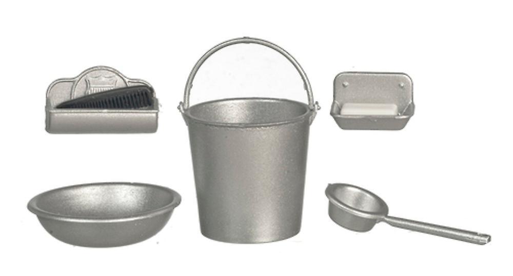 Melody Jane Dolls Houses Dolls House Rustic Silver Kitchen Washing Accessory Set Chrysnbon