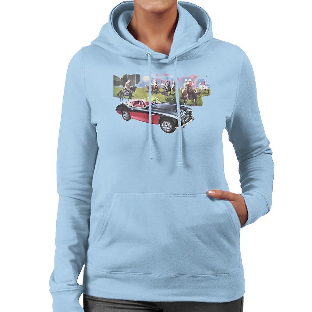 Austin Healey Background Of Sport Horses British Motor Heritage Women's Hooded Sweatshirt Sky Blue XX-Large