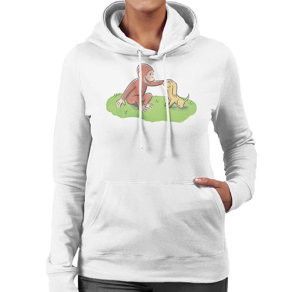 Curious George Stroking Dog Women's Hooded Sweatshirt White Small