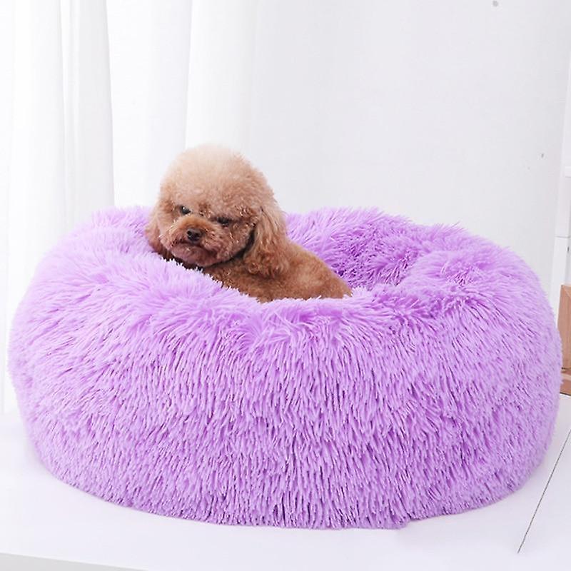 Slowmoose Soft Plush Dog Bed - Round Shape Sleeping Bag, Winter Warm Beds Purple XS Diameter 40cm