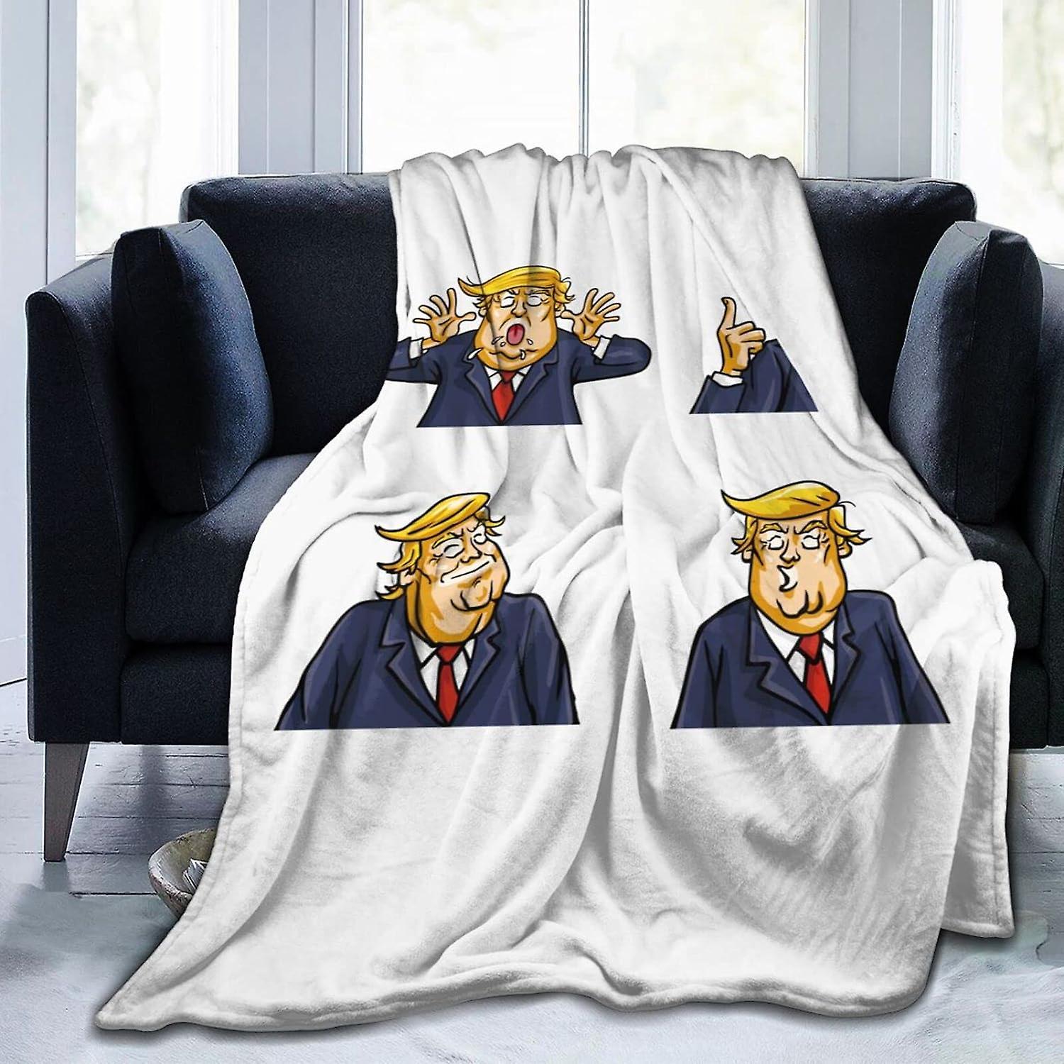 Kerota Flannel Throw Blanket Donald Trump's Facial Expressions Printed Blanket Ultra Soft Cozy Single Blanket Washable For Bed Sofa 50x40in 125x100cm