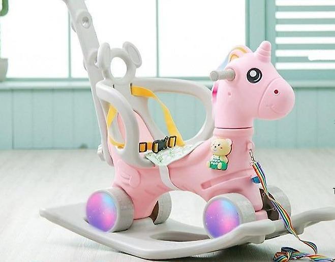 Slowmoose Unicorn Rocking Horse Cart, Thickening Chassis Rocking Horse Pink3