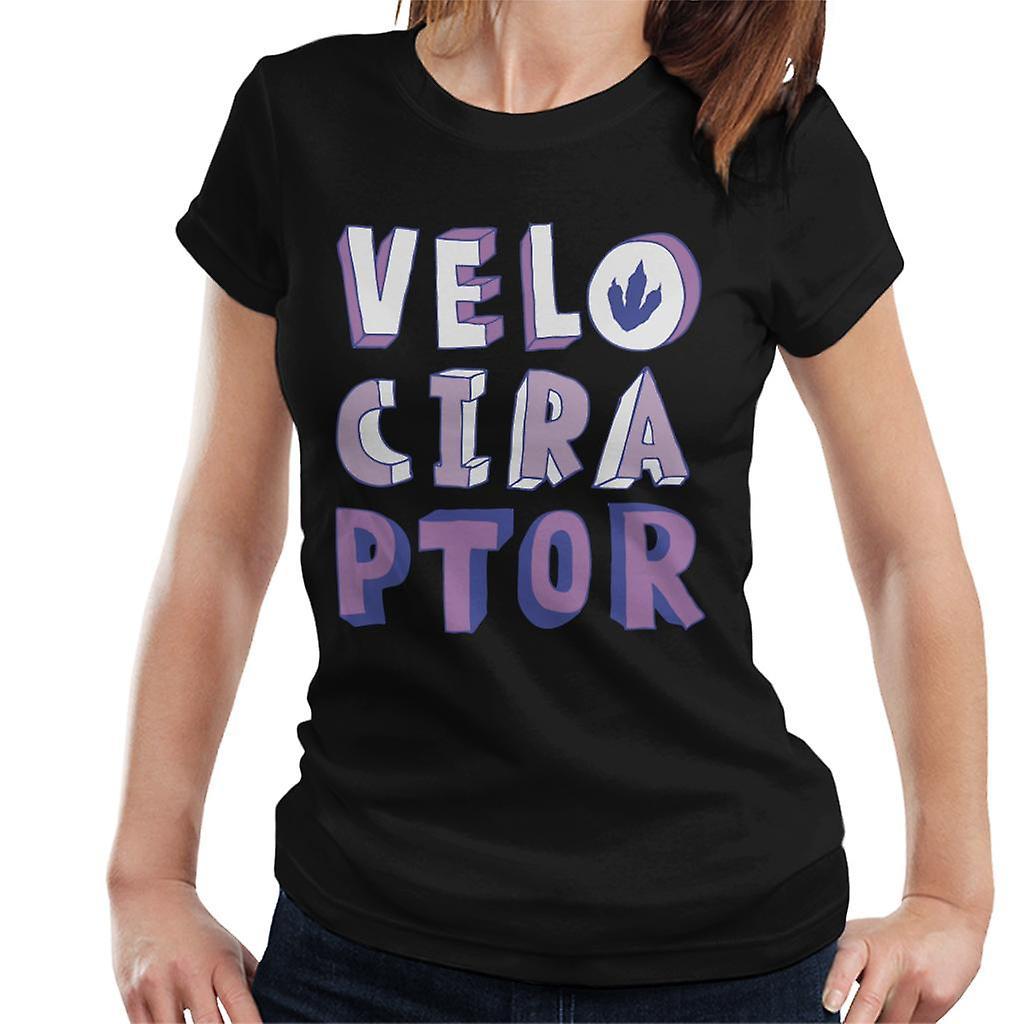 Jurassic Park Velociraptor Purple Text Women's T-Shirt Black X-Large