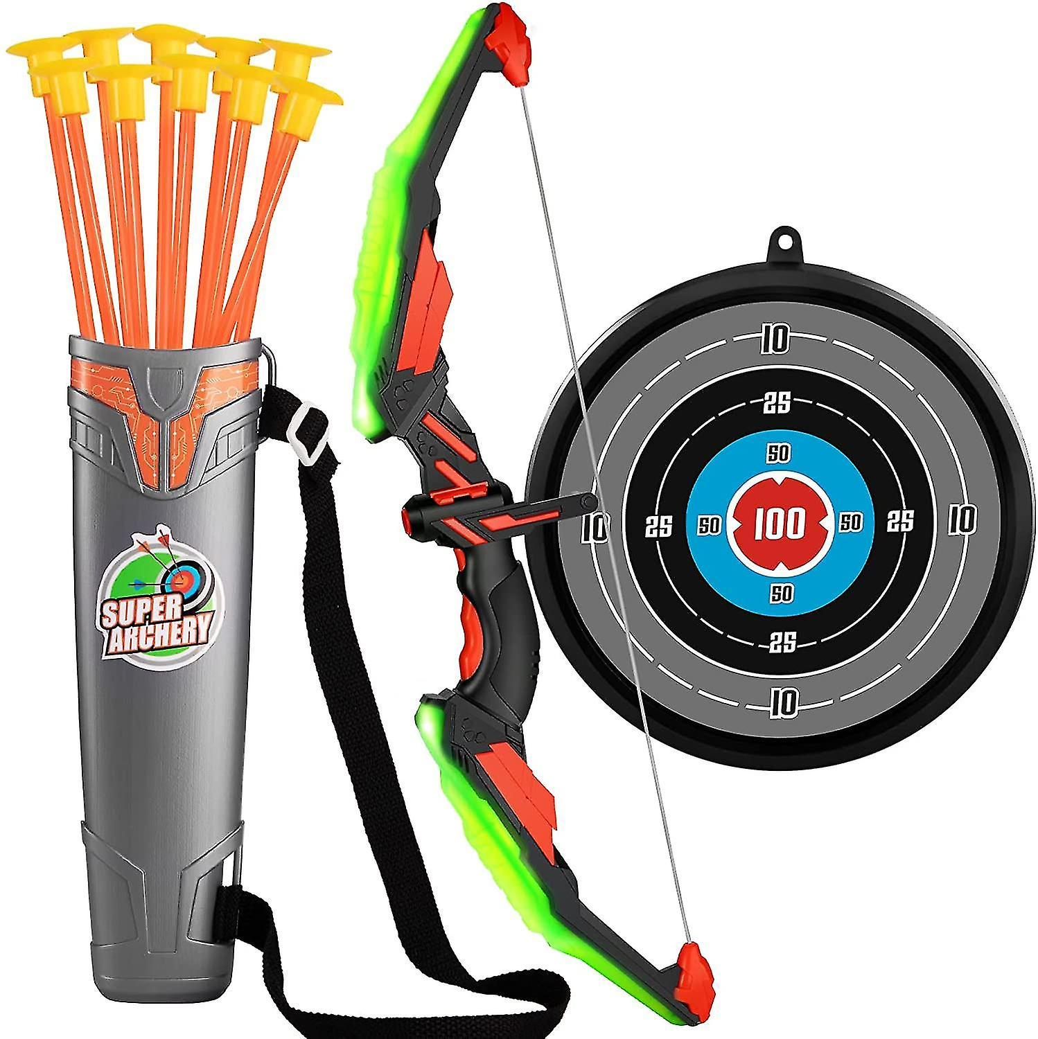 Sitabo Kids Bow And Arrow Set Led Light Up Archery Toy Set With 8 Suction Cup Arrows Target Quiver