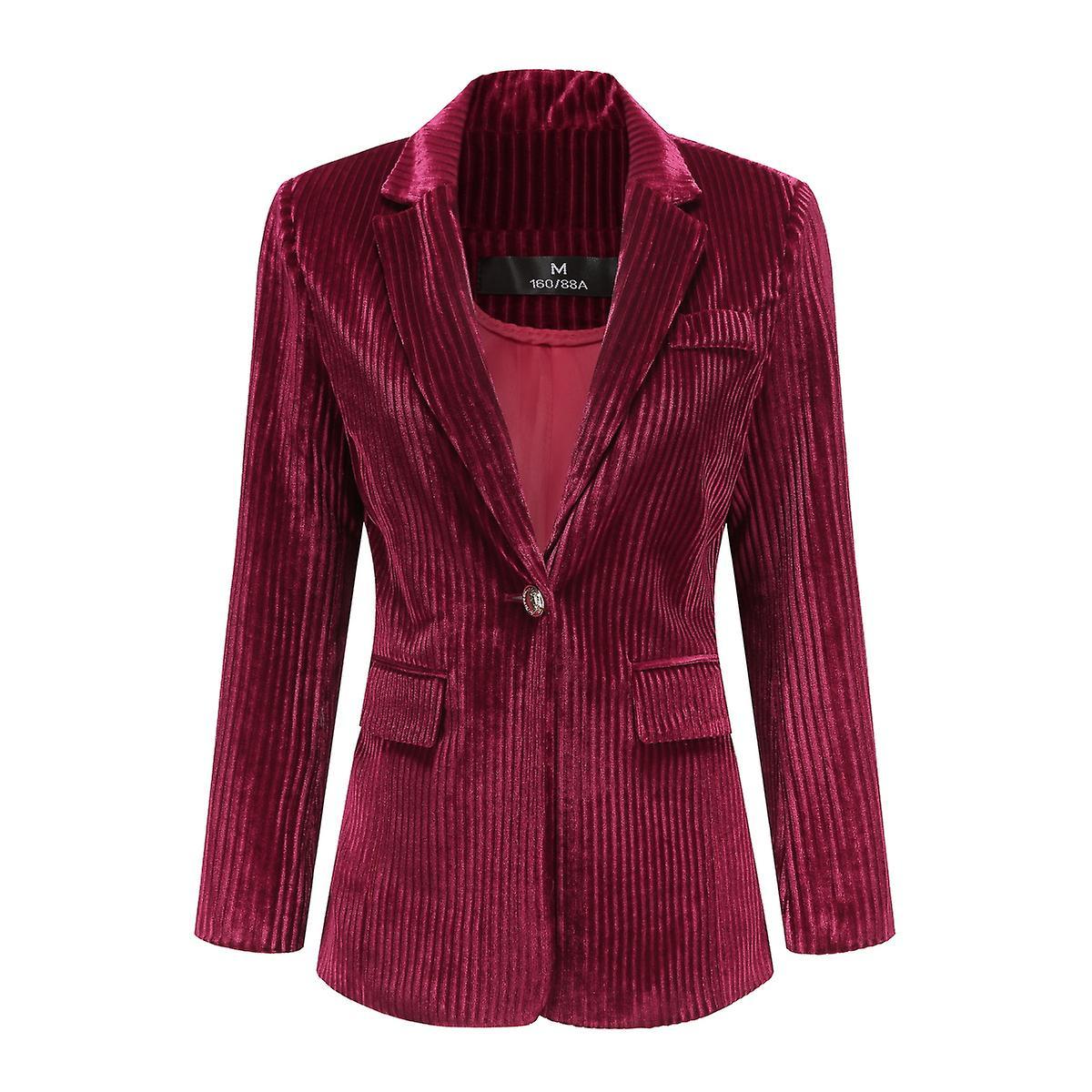 Yynuda Womens Velvet Striped 1-button Slim Fit Suit Jacket Red L