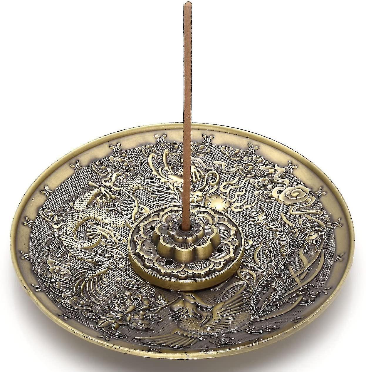 Tianzun Brass Incense Holder - Lotus Stick Incense Burner And Dragon And Phoenix Cone Incense Holder Backflow With Ash Catcher(5 Holes)