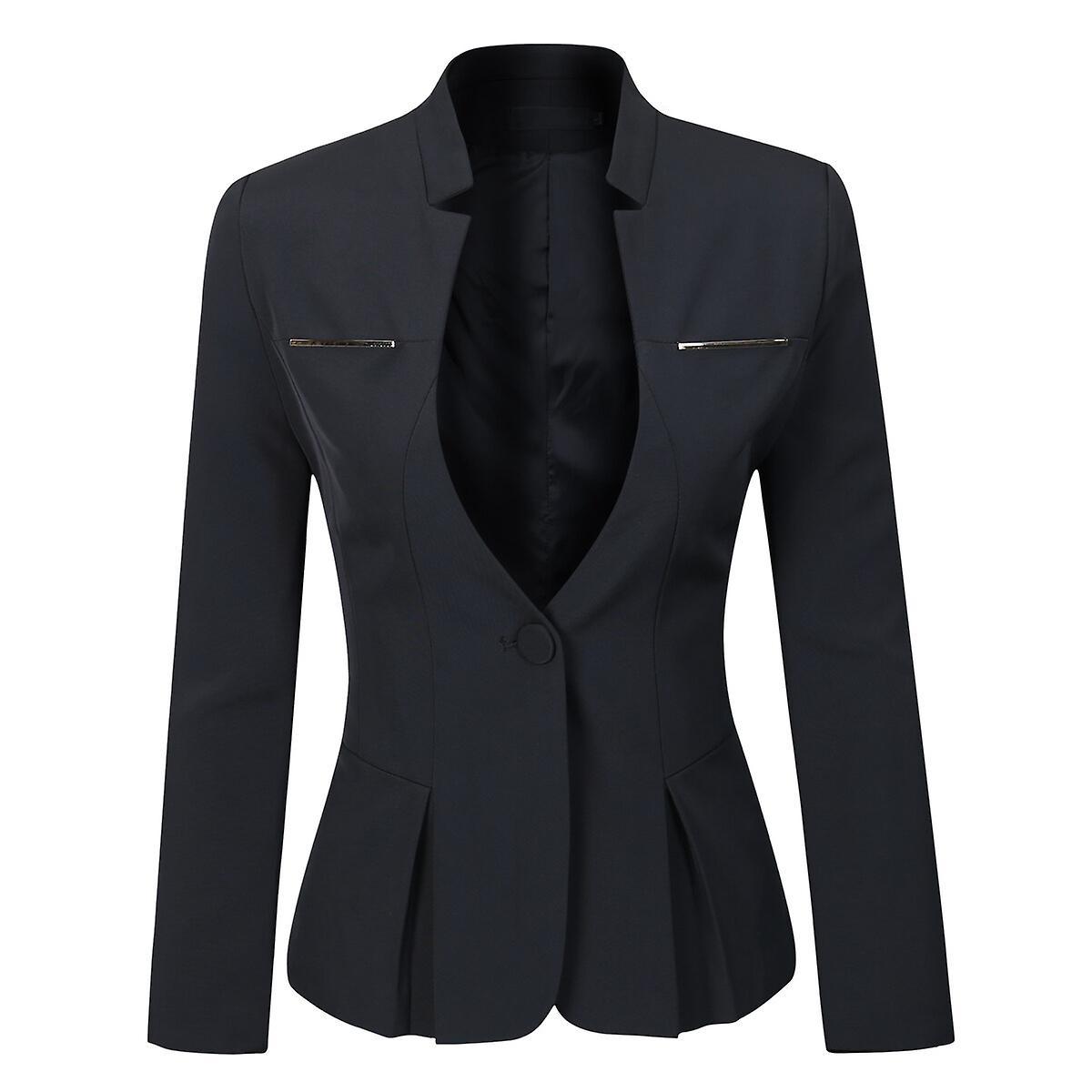 Yunclos Women's Slim Fit Blazer Summer Elegant One-button Jacket For Office And Business Black