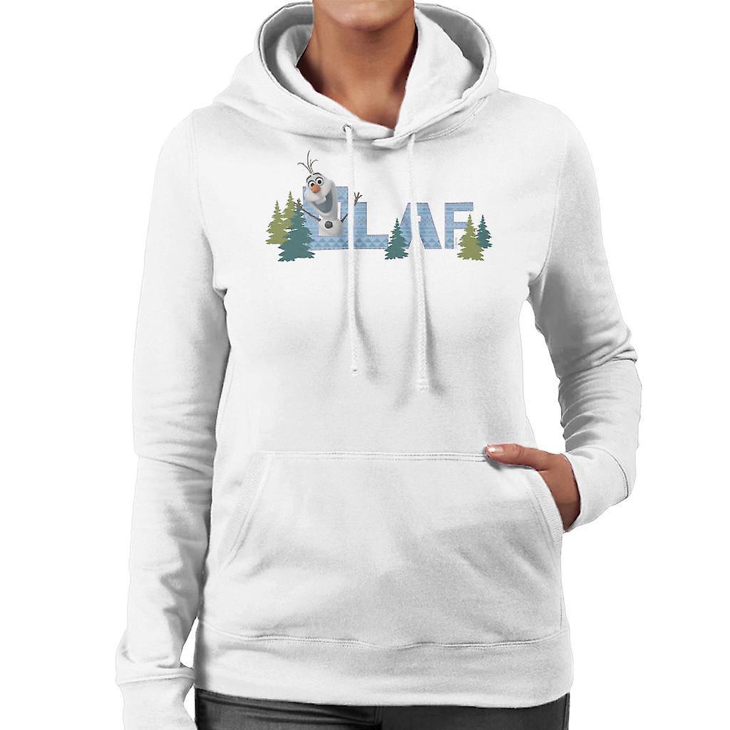 Disney Frozen Olaf Surrounded By Trees Women's Hooded Sweatshirt White Small