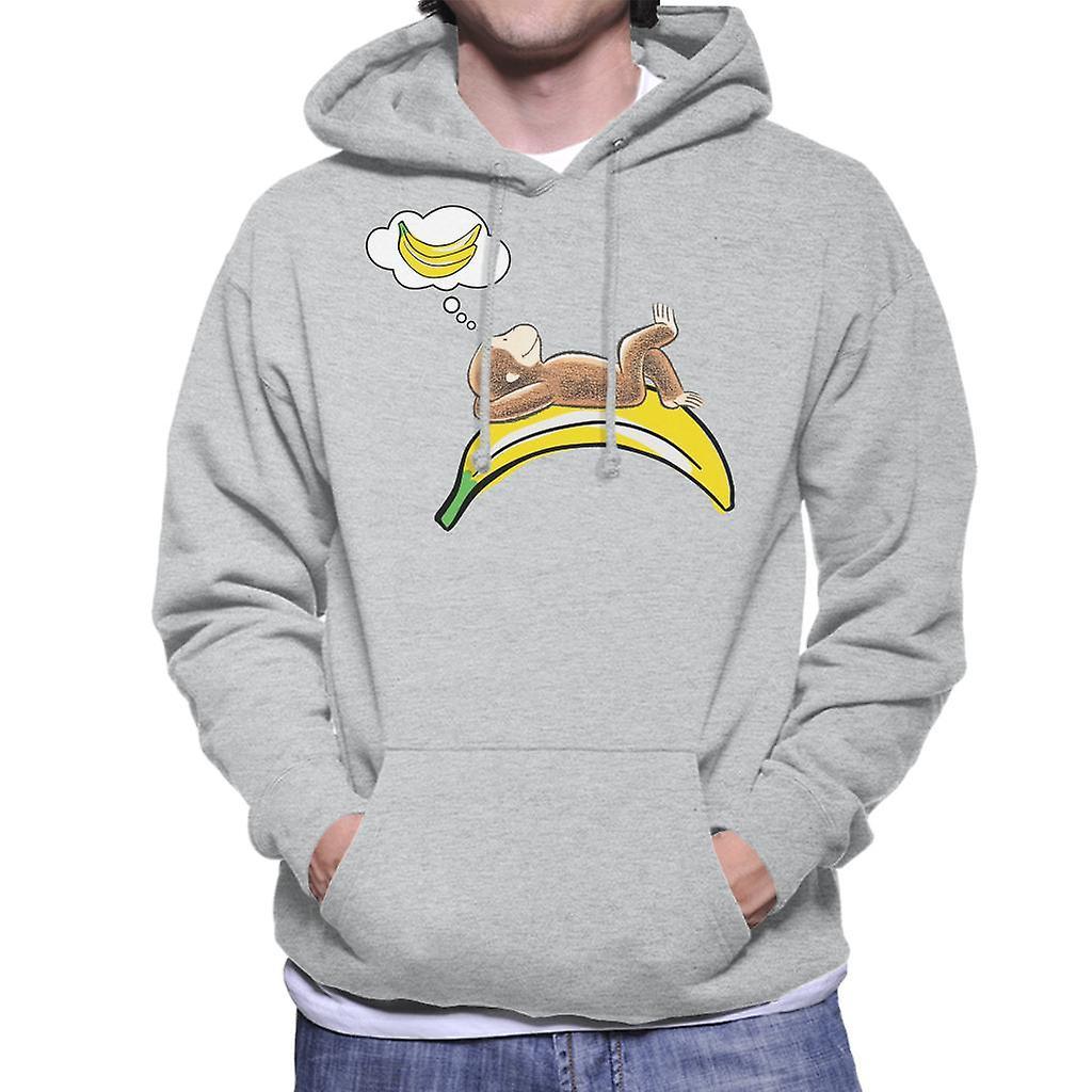 Curious George Dreaming Of Bananas Men's Hooded Sweatshirt Heather Grey XX-Large