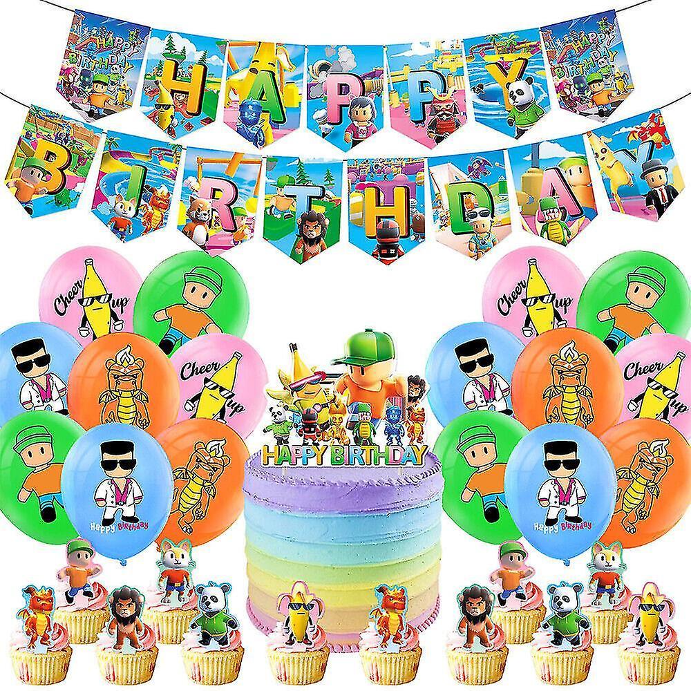 Sjjyv Stumble Guys Theme Birthday Party Supplies Balloons Cupcake Cake Toppers Banner Decorations Set_SJJYV