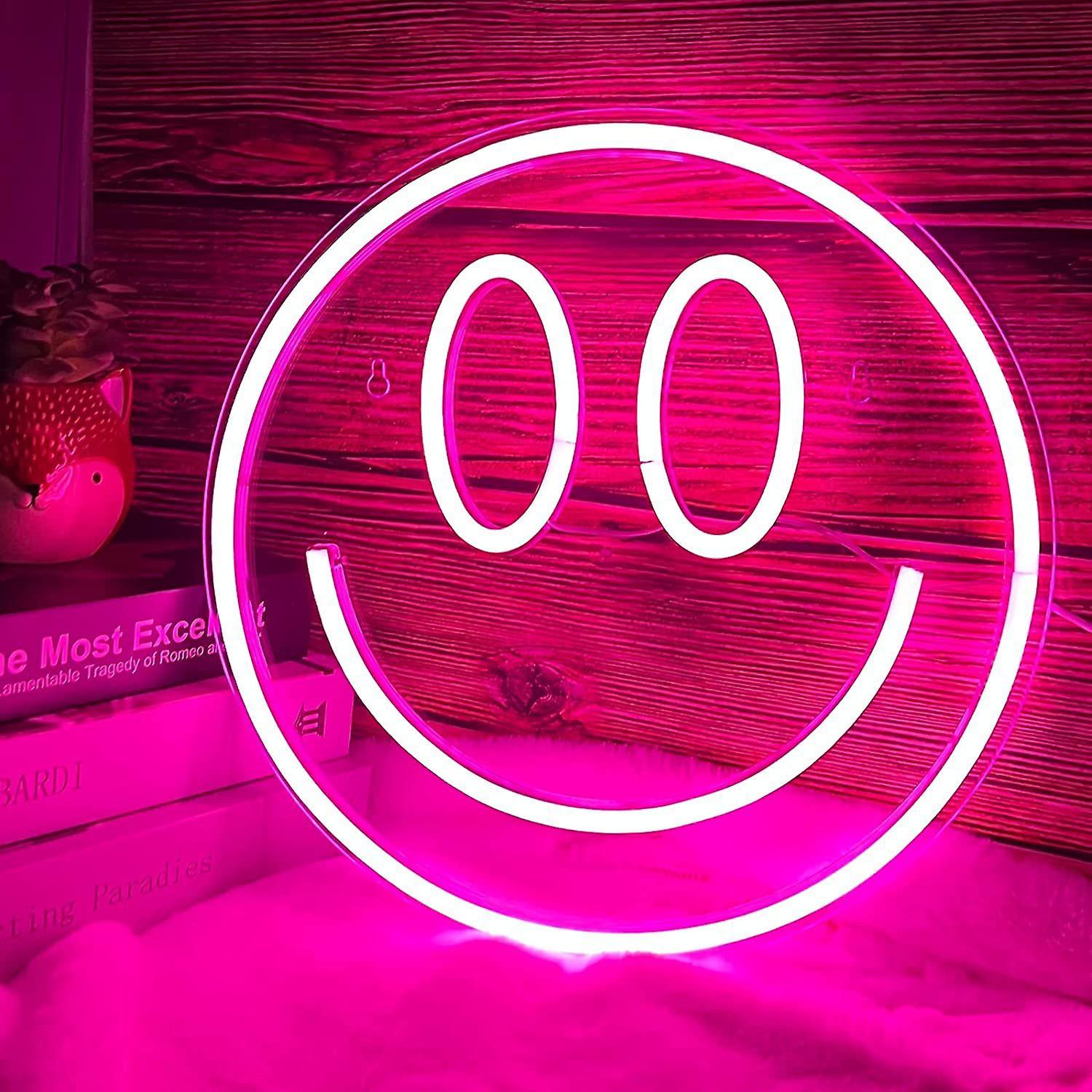 Sztxj Smiley Face Light Up Signs USB Powered Yellow Neon Signs for Bedroom Kids Room Wedding Party Decorationpink