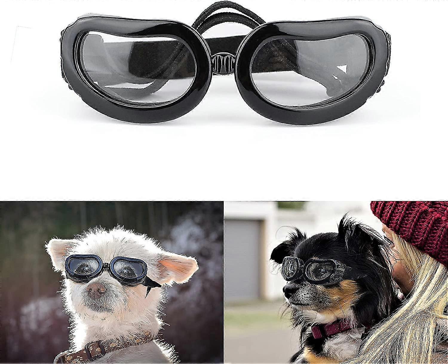 unbrand Dog Sunglasses Small Breed, UV Protection Small Dog Goggles, Wind Dust Proof Small Goggles with Adjustable Straps black clear