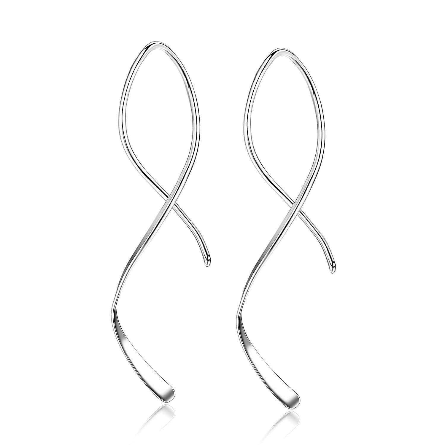 Ubiuo 925 Sterling Silver Spiral Threader Handmade Twisted Curved Pull Through Earrings For Women-silver